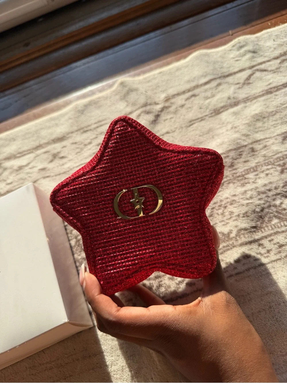 Dior Red Star-Shaped Jewelry Case with Gold Logo